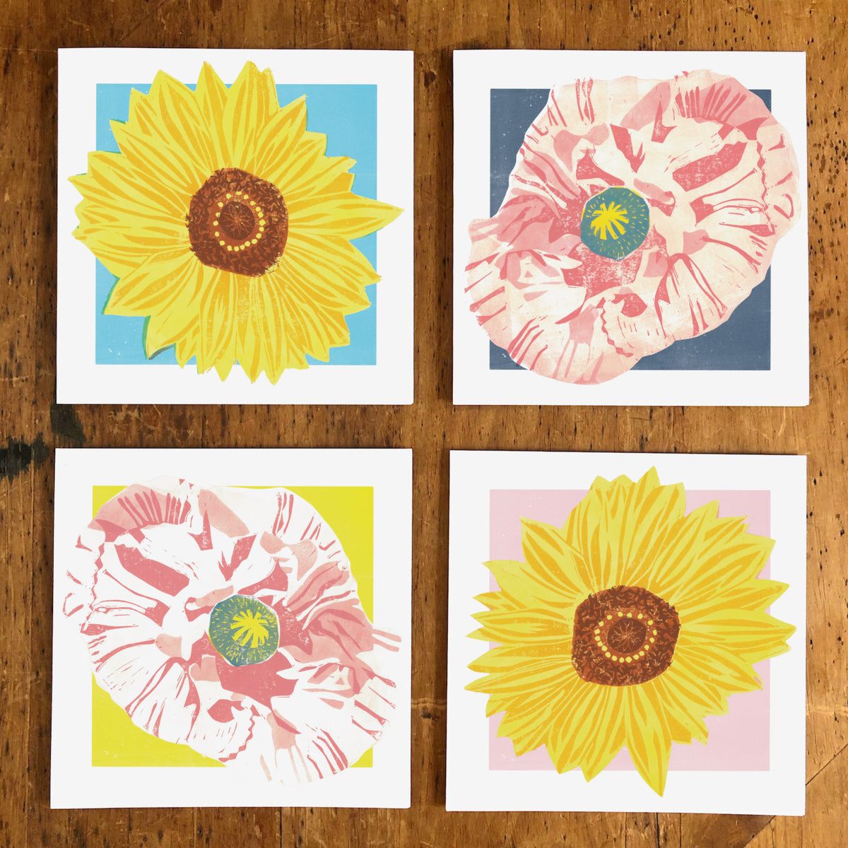 Bold Contemporary Floral Art Cards, Set of 4