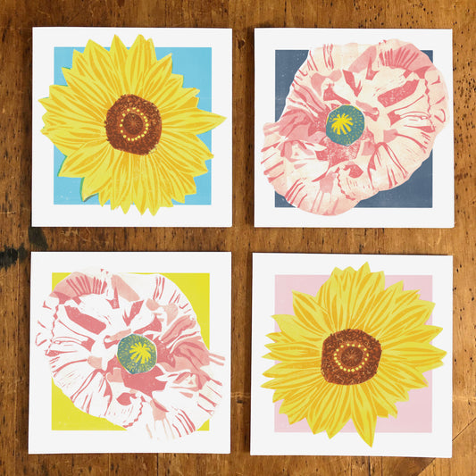 Bold Contemporary Floral Art Cards, Set of 4