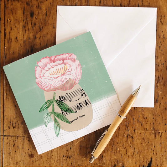 Dahlia & Peony Sheet-Music Vase Cards, Set of 4